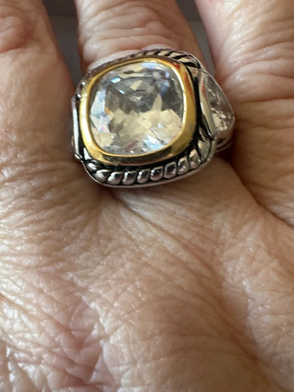 Freida Rothman Vault statement CZtwo tone  Statement Ring - size 8